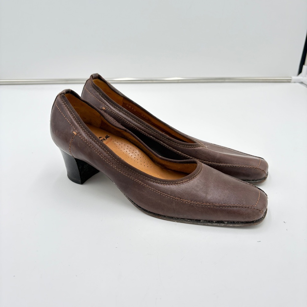 Vtg 90s Whimsigoth Donna Serena Square Toe Brown Leather Block Heel Italy 36.5